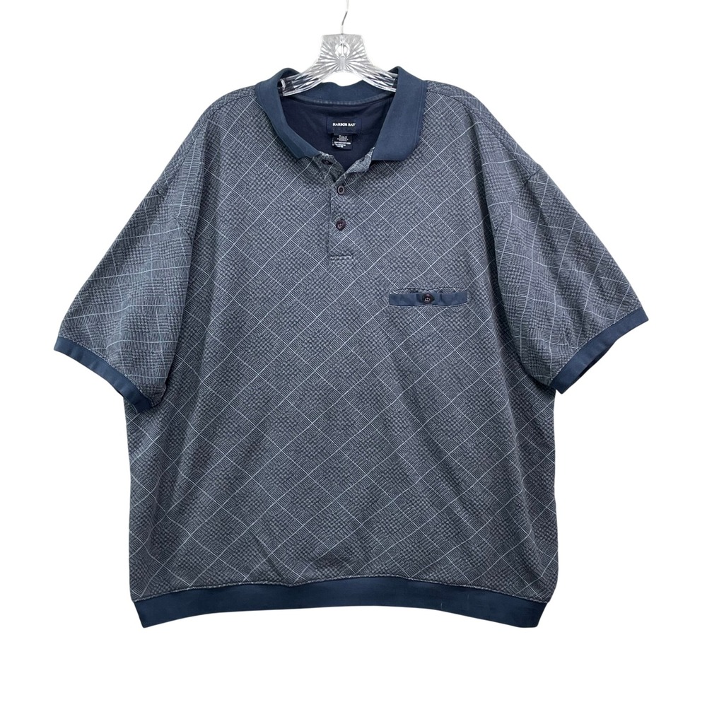 Harbor Bay Polo Shirt Men's 3XLT Navy Blue Grid Textured Knit Pocket Tall Casual